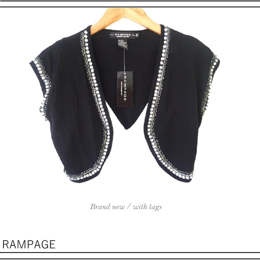 RAMPAGE BLACK RHINESTONE TRIM SILK BOLERO SIZE M